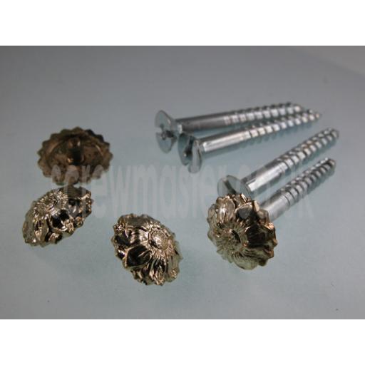 Pack of 4 Mirror Screws with Floral Decorative Die Cast Gold-colour plated Metal Rosette screw in Cap 5BA