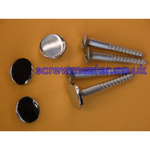 set of 4 Mirror Screws with polished Chrome Disc screw in Cap 12mm diameter