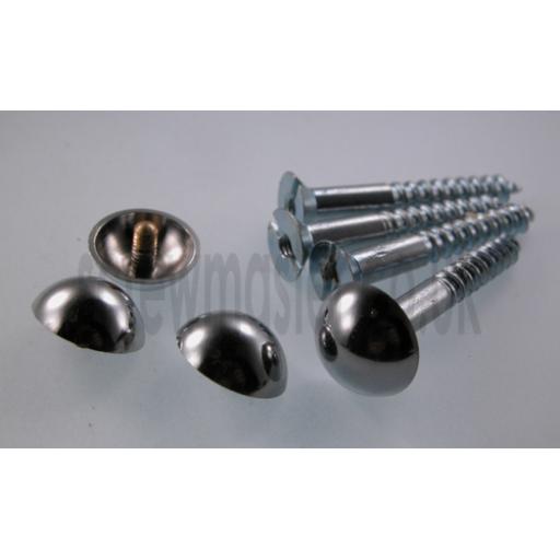 set of 4 Mirror Screws with polished Chrome Dome screw in Cap 16mm diameter