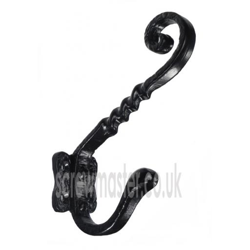 Hat & Coat Hook Black Cast Iron 127mm tudor antique style