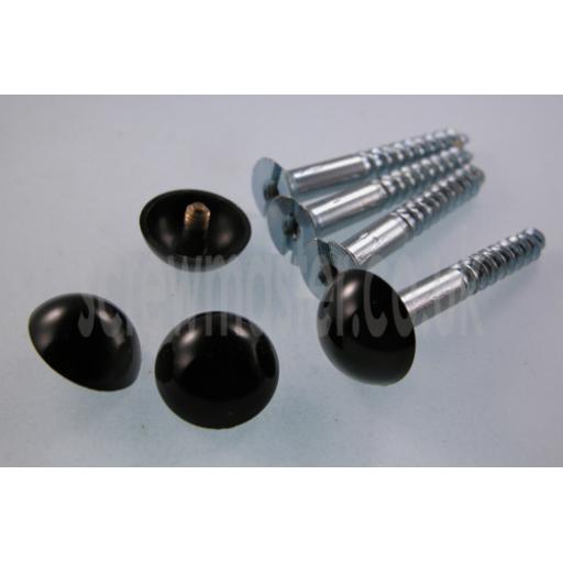 set of 4 Mirror Screws with Black Powder Coated Dome screw in Cap 12mm diameter