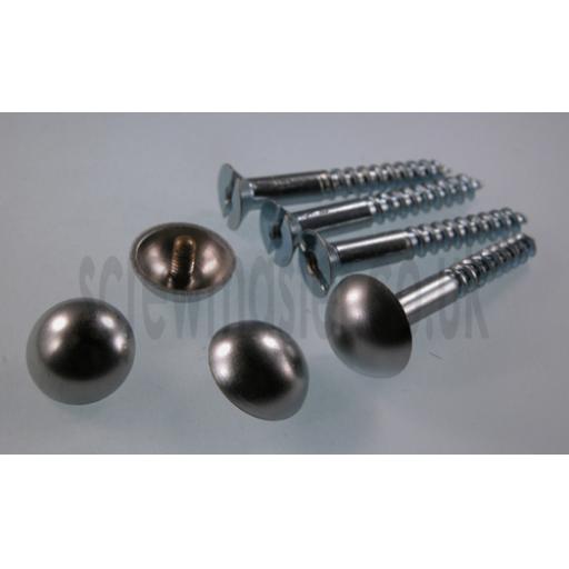 set of 4 Mirror Screws with Satin Chrome Dome screw in Cap 16mm diameter