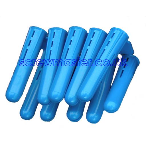 100 Blue Wall Plugs screw fixing into masonry for M6 screws