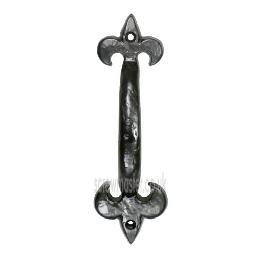 Pull Handle Black Cast Iron 177mm fleur de lis antique style