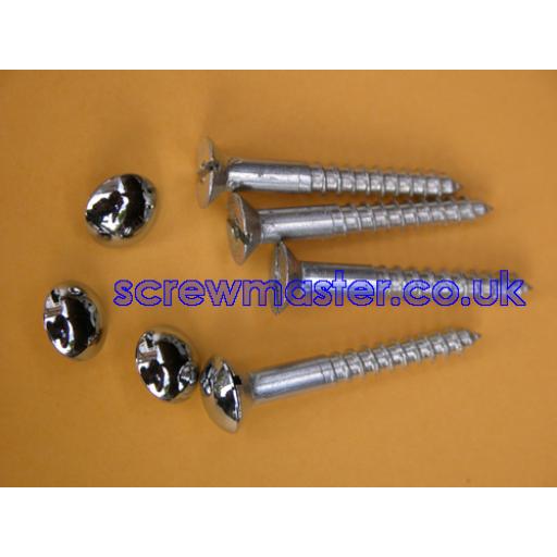 set of 4 Mirror Screws with polished Chrome Mushroom Dome screw in Cap 10mm diameter