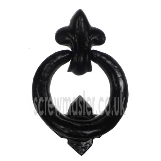 Ring Front Door Knocker Black Cast Iron 127mm rustic antique style