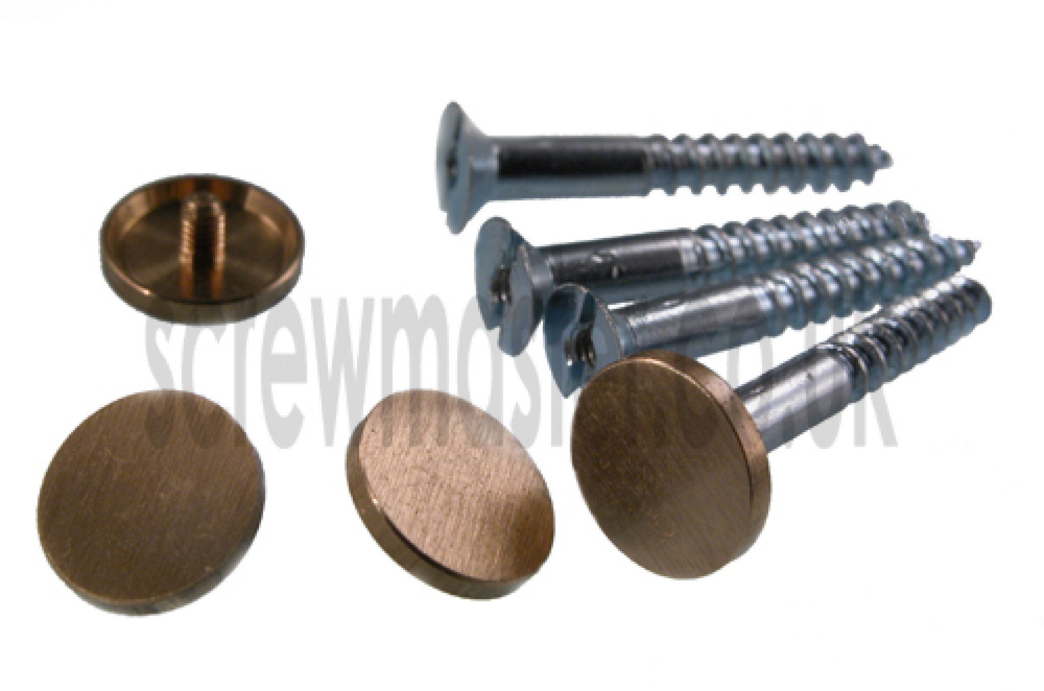Pack of 4 Mirror Screws with Brushed Satin Brass Disc screw in Cap 20mm diameter flat Cover Head