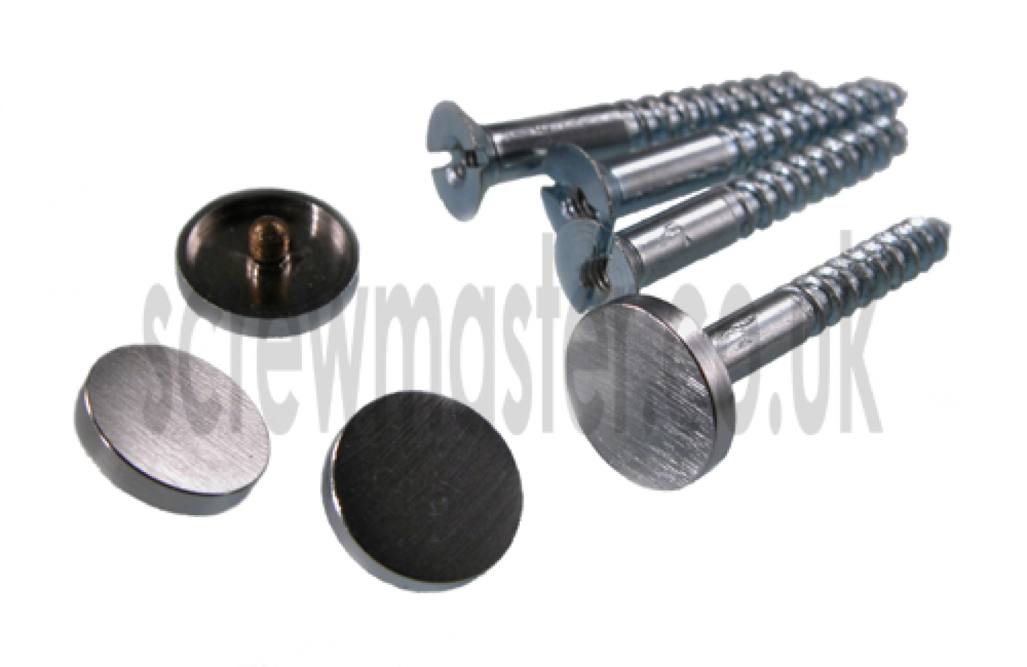 Pack of 4 Mirror Screws with Satin Chrome Disc screw in Cap 20mm diameter flat Cover Head