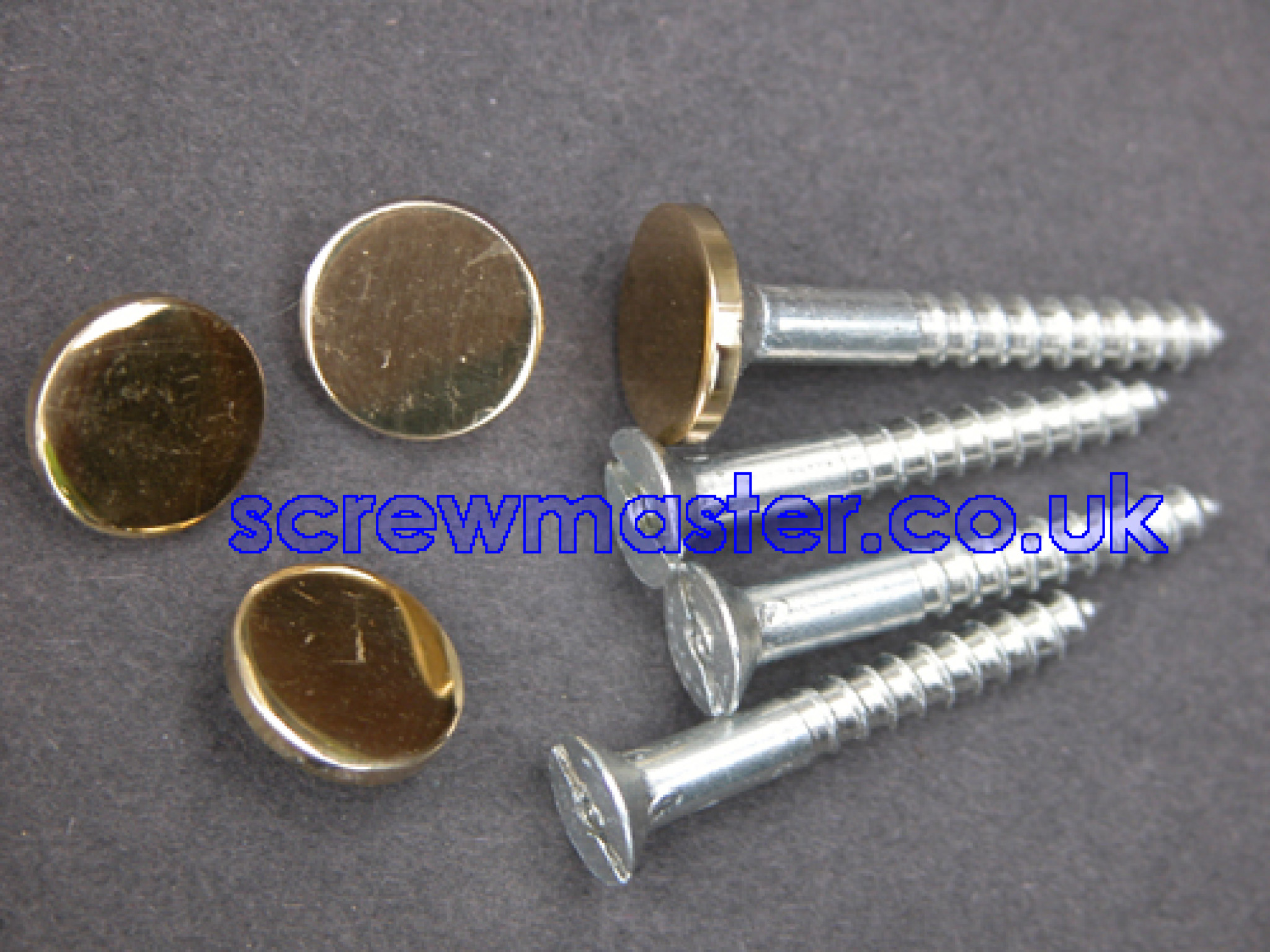 set of 4 Mirror Screws with polished Brass Disc screw in Cap 10mm diameter
