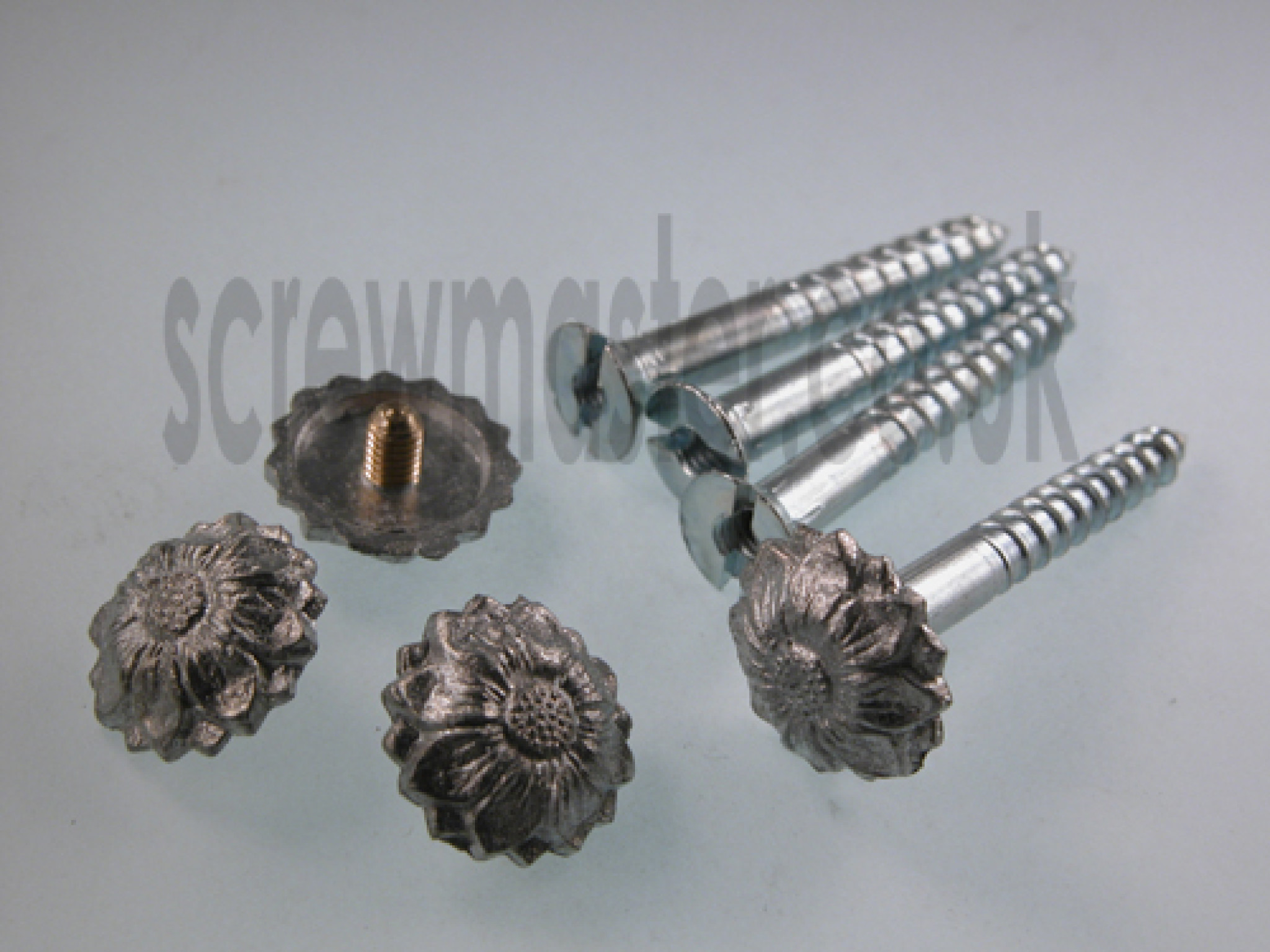 Pack of 4 Mirror Screws with Floral Decorative Die Cast Chrome plated Metal Rosette screw in Cap 5BA
