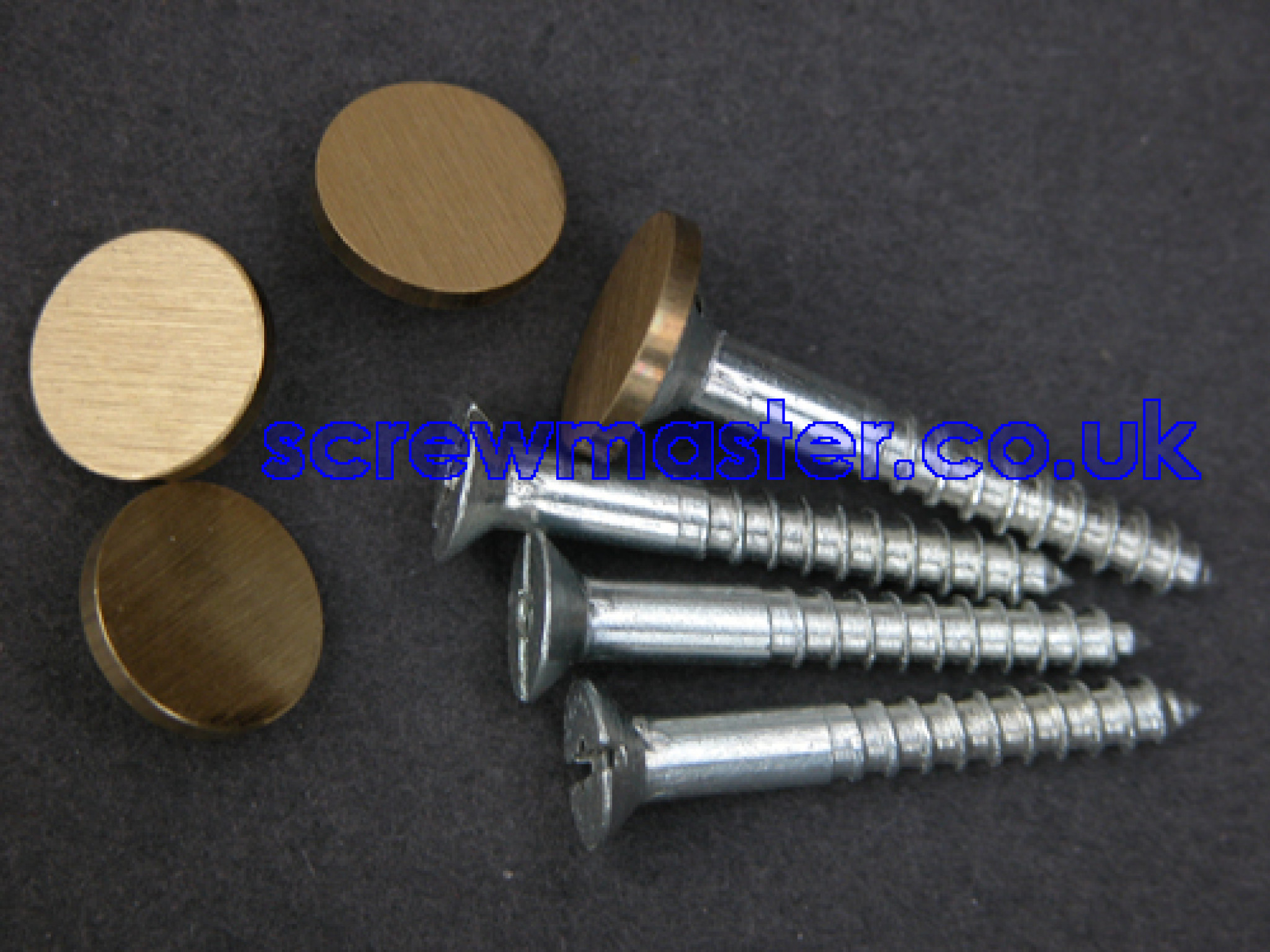 set of 4 Mirror Screws with Satin Brass Disc screw in Cap 10mm diameter brushed finish